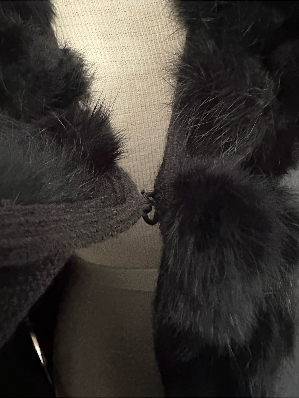Black Knit Wrap with rabbit fur Pom Pom accents - Picture 8 of 11